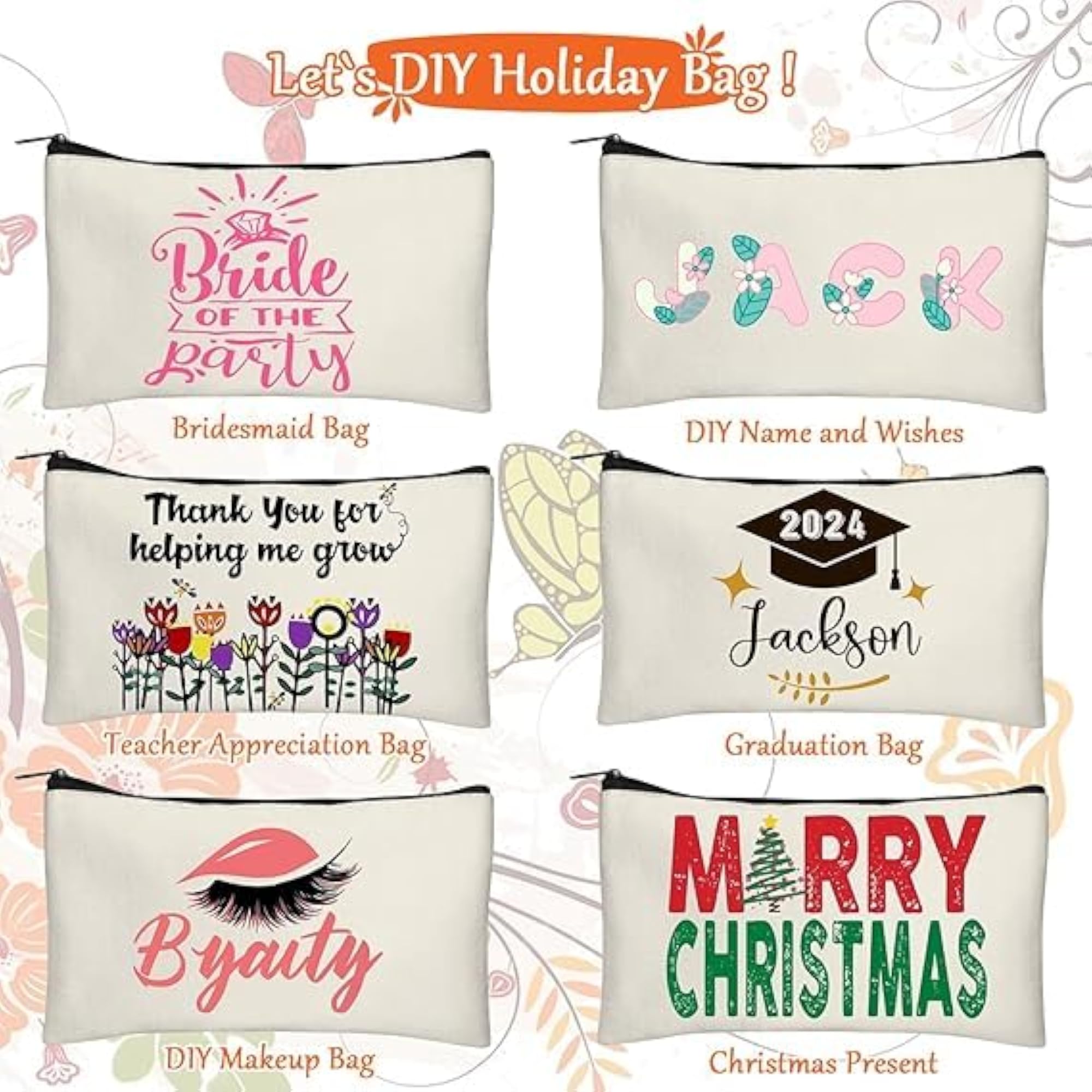 Canvas Zipper Pouch, Multi-Purpose DIY Craft Bag
